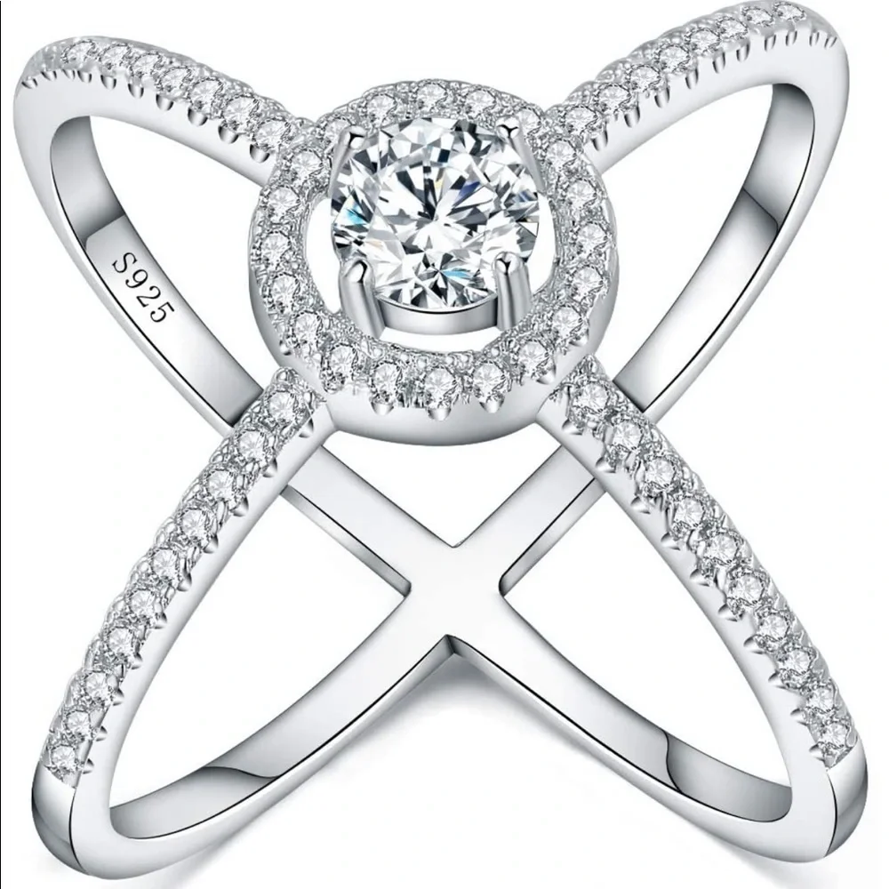 Sterling Silver ENDLESS LOVE Cubic Zirconia Criss Cross Ring Size 9